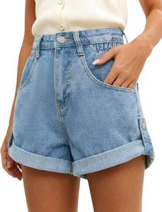lot 26576 image: BISUAL Womens Jean Shorts High Waisted Denim Shorts Stretchy Rolled Folded Hem Summer Casual Jorts with Pockets SIZE L