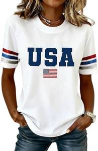 lot 26579 image: Beopjesk Womens Short Sleeve 4th of July Patriotic T-Shirt Summer Independence Day America Flag Raglans Graphic Tees Tops SIZE S