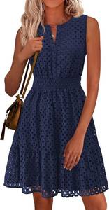 lot 26586 image: PRETTYGARDEN Womens Summer Dresses 2026 Sleeveless V Neck Eyelet Hollow Out Swing A Line Beach Vacation Sun Dress SIZE S