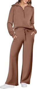 lot 26593 image: ANRABESS Womens 2 Piece Outfits Half Zip Sweatshirt & Wide Leg Pants Airport Travel Lounge Matching Sets Sweatsuits Clothing SIZE S