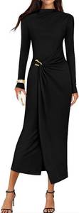 lot 26594 image: ZESICA Womens 2026 Fall Wedding Guest Dress Long Sleeve Mock Neck Bodycon Cocktail Party Elegant Long Midi Dresses SIZE S