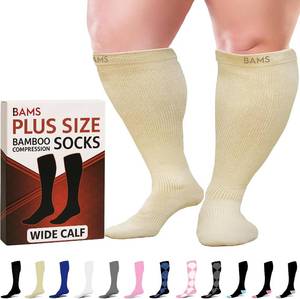 lot 26600 image: BAMS Plus Size Compression Socks Wide Calf XL XXL XXXL   Graduated Knee-High Support, Viscose from Bamboo Easy-OnEasy-Off