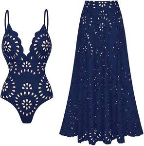 lot 26608 image: FLAXMAKER Womens One Piece Bathing Suit Petal Hollow V Neck Swimsuit and Skirt SIZE M