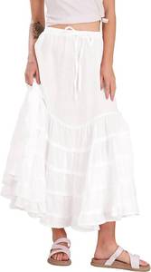 lot 26635 image: CHARTOU Women Tiered Maxi Mermaid Skirt Drawstring Waist Ruffle Flowy Boho 2024 Summer Long Skirt Size Medium