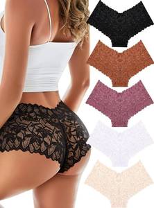 lot 26637 image: READY TO LOVE Sexy Womens Underwear Lace Shorts V Waist Breathable Cheeky Panties Boyshorts Underwear Women 5 Pack Size XXL