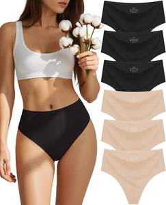 lot 26645 image: sosusu Seamless Underwear for Women Cotton Thongs High Waisted Soft Breathable No Show Panties Invisible Stretch 6 Pack Size XL