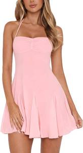 lot 26651 image: MISSJOY Womens Halter Backless Mesh Ruffle Hem Mini Dresses Homecoming Club Party Night Out Short Dresses Size XS