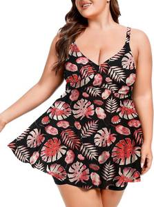 lot 26652 image: FOREYOND Plus Size Swimsuits for Women 2 Piece Flowy Tankini Bathing Swim Suits Swim Tank Tops with Boy Shorts Swimwear Size 2XL