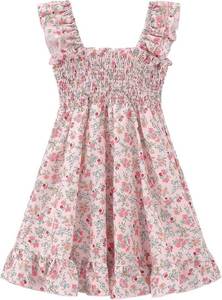 lot 26659 image: Girls Summer Dress Floral Ruffle Sleeve Off-Shoulder Dresses A-line Sundress for Tween Girls Casual Beach Wedding Dress Size Large
