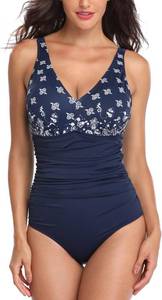 lot 26662 image: PERONA Womens Tummy Control Swimsuit One Piece Bathing Suit Vintage Printed Swimwear Size 6