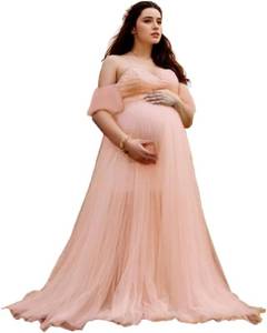 lot 26664 image: Maternity Photography Props Floral Lace Dress Fancy Pregnancy Gown for Baby Shower Photo Shoot Size Small