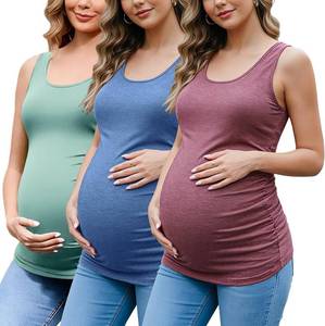 lot 26670 image: BHOME Maternity Tank Tops for Women Ruched Sleeveless Basic Tops Layering Maternity Shirt Vest Pregnancy Tee Size Medium