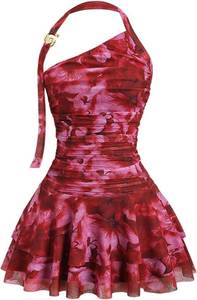 lot 26679 image: SOLY HUX Womens Floral Print Halter Flowy Mini Dress Backless Ruffle Beach Birthday Dresses Date Outfits Size Medium