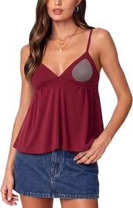 lot 26682 image: SUUKSESS Women V Neck Babydoll Tank Tops with Built in Bra Summer Cute Peplum Cami Going Out Tops SIZE Large