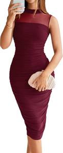 lot 26688 image: BerryGo Womens Mesh Ruched Bodycon Midi Dress Sexy Mock Neck Sleeveless Elegant Evening Party Cocktail Dresses 2026 Summer Size Small
