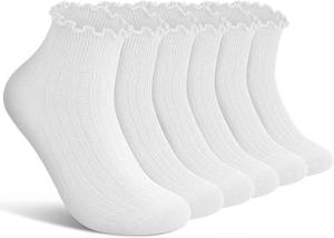 lot 26692 image: wernies Ruffle Socks Womens 6 Pairs Cute Ankle Lettuce Edge Frilly Crew Socks