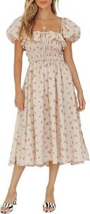lot 26694 image: R.Vivimos Womens Summer Floral Print Puff Sleeves Vintage Ruffles Midi Dress Size Small