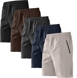 BUYJYA 5 Pack Men's Athletic Gym Shorts Set Workout Basketball Running Elastic Waist with Zipper Pocket Gift Size Small