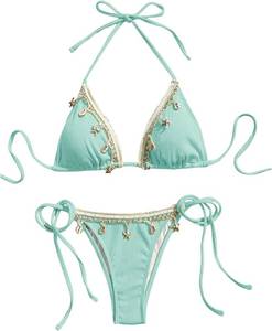 lot 26700 image: Verdusa Womens 2 Piece Sexy Halter Triangle Bikinis Thong Tie Boho Seashell Bikini Sets Swimsuits Swim Bathing Suit