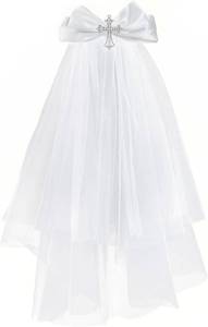 lot 26702 image: Girls First Communion Veil Headwear, White Bow and Cross Veil For Girls First Communion Dress Up