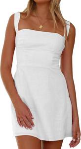 lot 26707 image: Womens Summer Mini Dress Going Out Backless Square Neck Sleeveless Solid Color Grad Short Dress