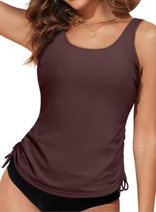 lot 26709 image: Aleumdr Womens Tankini Top Only Ruched Tummy Control Bathing Suit Top Modest Swim Tank Top No Bottom Size Large