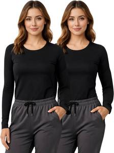 lot 26712 image: NAUTICA Underscrub Long Sleeve Women 2 Pack   Soft Scrub Undershirts for Nurses, Crew Neck Comfort Tee Size Small