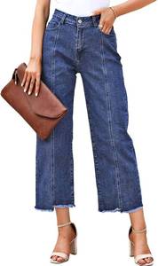 lot 26713 image: Sidefeel Womens Jeans High Waisted Wide Leg Loose Fit Straight Leg Zimbaplatinum Cropped Denim Pants Size 6
