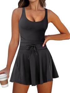 lot 26714 image: Caracilia Womens Tennis Mini Dresses Workout Built in Shorts Golf Athletic Sleeveless One Piece Summer Active Romper Dress Size Small