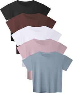 HOPLYNN 5 Pack Crop Top T Shirts for Women Workout Gym Athletic Running Yoga Casual Short Sleeve Crew Neck Tee Shirts Tops, Size Medium