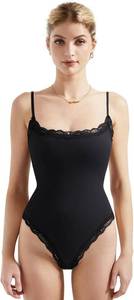 lot 26732 image: SUUKSESS Women Square Neck Lace Bodysuit Sleeveless Spaghetti Strap Tank Top, Black, Size Medium