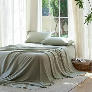 lot 26733 image: DOZ Sheet Set, 100% Viscose derived from Bamboo, Organically Grown, Buttery Soft, Cooling Sheets, High GSM, Deep Pockets - 3 Piece - 2 Pillowcases 1 Fitted Sheet (Sage, Queen)