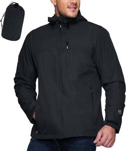 lot 26735 image: Outdoor Ventures Mens Packable Rain Jacket Waterproof Lightweight Raincoat with Hood Windproof Cycling Jackets, Black, Size XL