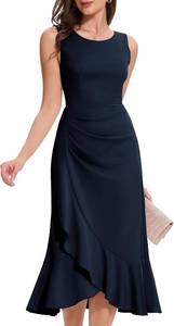lot 26738 image: Ruffle Womens Dresses for Wedding Guest Summer Cocktail Dress G015 Navy XXL  Elegant design with attention to detail, sexy V-back design, perfect for those who appreciate fine craftsmanship