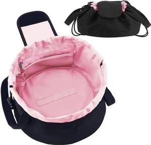 lot 26740 image: Lay Flat Drawstring Makeup Bag,Travel Cosmetic Organizer for Women,Large Capacity Toiletry Bag,Portable Open-Flat Design for Skincare and Makeup Brushes (Pink)