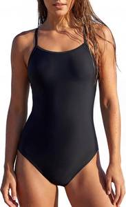 lot 26744 image: Zando One Piece Bathing Suits for Teens Crisscross Back - Modest Full Coverage Athletic Swimsuits for Women Adjustable Straps, Black, Size Medium
