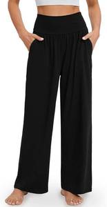lot 26750 image: Gracyoga Wide Leg Yoga Pants for Women Casual Loose Cozy Sweatpants High Waisted Lounge Pajama Flowy Pants With Pockets, Size Medium, Black
