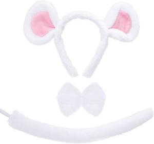 lot 26752 image: Marrywindix Mouse Costume Accessory Set 3pcs White Mouse Headband Bow Tie Tail Costume Animal Set for Adults Halloween Animal Cosplay Theme Party