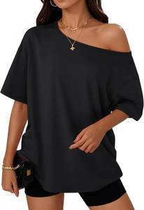 lot 26753 image: Trendy Queen Womens Off the Shoulder Tops Oversized Summer Spring T-Shirts 2026, Black, Size XL