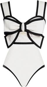 lot 26757 image: FLAXMAKER Black and White Swimsuit Bow-tie Decor One Piece Bathing Suit SIZE M