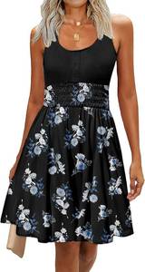 lot 26762 image: Summer Dresses for Women Casual Sleeveless Sundresses Elastic Waist Mini Sun Dress SIZE M