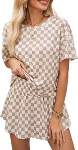 Opemiby Womens Summer 2 Piece Outfits Casual Short Sleeve T Shirt and High Waist Skort Skirt Matching Lounge Set SIZE M