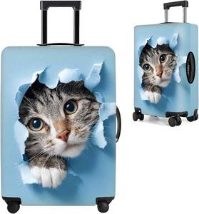 lot 26769 image: Cat Luggage Cover   Funny Cat Suitcase Protector with Realistic Broken Wall Design, Stretch Elastic Luggage Cover for Travel, S(18-22 Suitcase)