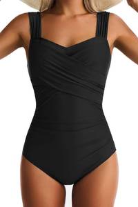 lot 26772 image: One Piece Swimsuit for Women Tummy Control Wide Straps Bathing Suits Full Coverage Swim Suit Color Block Swimwear SIZE M