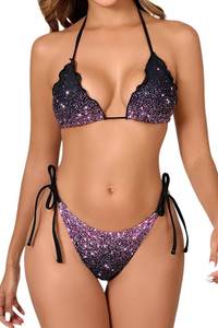 lot 26774 image: JOYBIK Womens Two Piece Sexy Bikini Swimsuit Triangle Halter Top with Tie Side Bottom String Bikini Sets SIZE L
