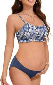 lot 26775 image: Summer Mae Ruffle Maternity Swimsuit Two-Piece Low Rise Bikini Shirred Smoked Pregnancy Bathing Suit SIZE 68