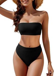 lot 26776 image: YACUN Womens High Waisted Bikini Swimsuit Two Piece Strapless Bandeau Cheeky Bathing Suits SIZE M