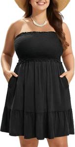 lot 26779 image: Pinup Fashion Plus Size Swimsuit Cover Ups Women Strapless Ruffle Beach Dress with Pockets SIZE 20W