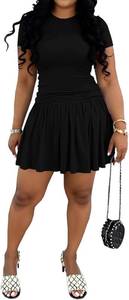 lot 26781 image: Ulovmi Womens 2 Piece Skirt Sets Short Sleeve Slim Fit Top Pleated Skirt Casual Matching Outfit Loungewear Sets SIZE XL