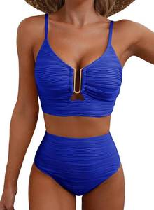Herseas 2 Piece Bikini Set U-Wire Cutout Popular Swimsuit High Waisted Textured 2026 Summer Beach Swim Bathing Suits SIZE M